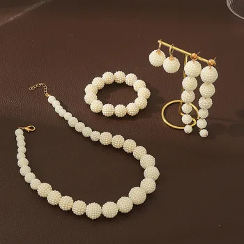 Трендовые Длинные серьги с жемчугом, браслет, Женское Свадебное колье, ожерелье, Корейский набор украшений для вечеринки