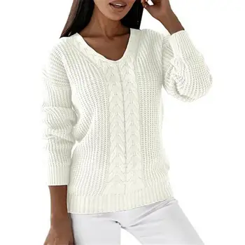 Удобный модный женский трикотажный пуловер, приятный на ощупь трикотажный джемпер с манжетами в рубчик для офиса