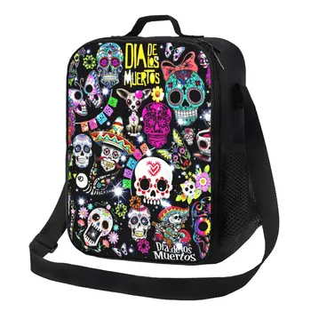 Ужастики Мексиканский День мертвых Сахарный череп Термоизолированные сумки для ланча Переносная сумка для ланча на Хэллоуин для хранения Бенто Коробка для еды