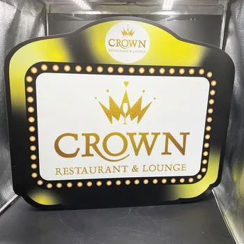 Фирменный логотип Crown Restaurant Lounge с подсветкой светодиодных букв в виде шатра, вывеска для бутылки, доска для презентации с новым дизайном для ночного клуба