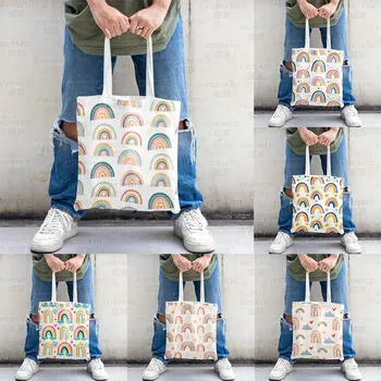 Холщовая сумка серии Strange Rainbow Fun, сумка для отдыха, женская сумка для защиты окружающей среды, женская сумка для покупок в супермаркете