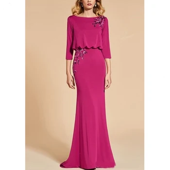 Элегантное шифоновое вечернее платье с цветочной аппликацией и рукавами три четверти, вечернее платье женское элегантное