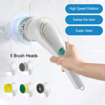 Электрическая щетка для чистки 5 В 1, Зарядка через Usb, Многофункциональная щетка для мытья ванной, Кухонный инструмент для чистки, Щетка для мытья посуды, ванна