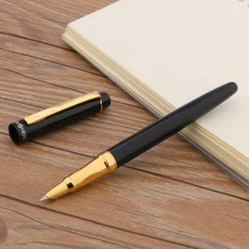 классическая черная ручка для записи, подарочная студенческая авторучка с ЗОЛОТЫМ металлическим наконечником Finance F
